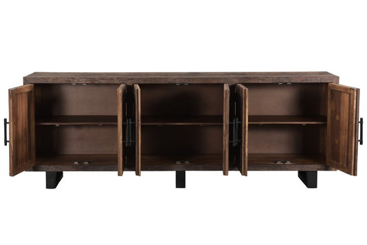100" Dark Brown Distressed Reclaimed Wood Sideboard with Six Doors