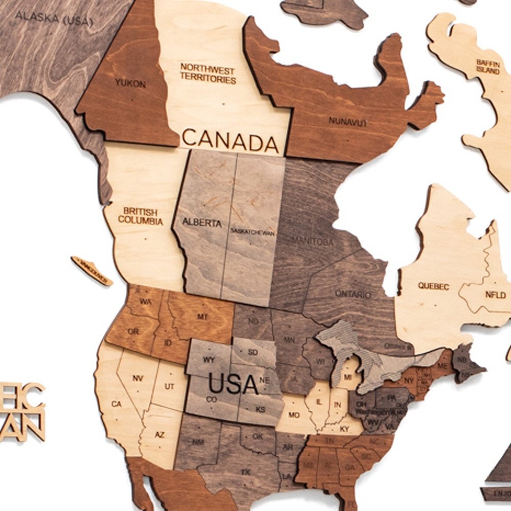 35" X 59" Brown and Beige Wood World Map Hanging Dimensional Sculpture