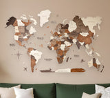 47" X 79" Brown and Beige Wood World Map Hanging Dimensional Sculpture