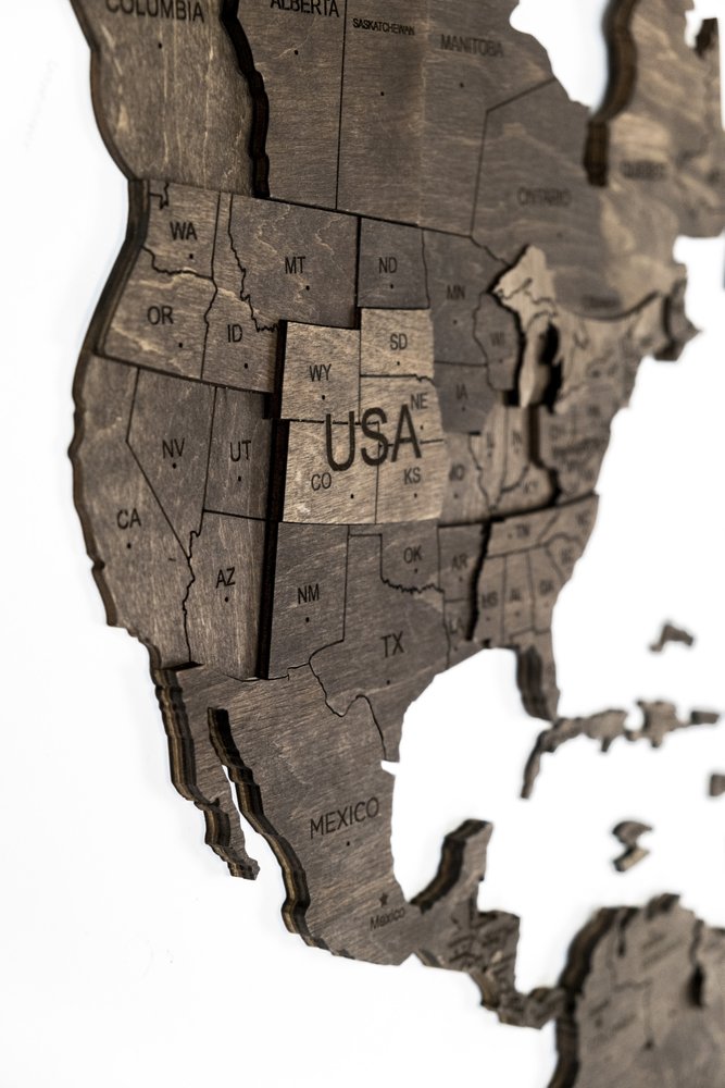 24" X 39" Brown Wood World Map Hanging Dimensional Sculpture