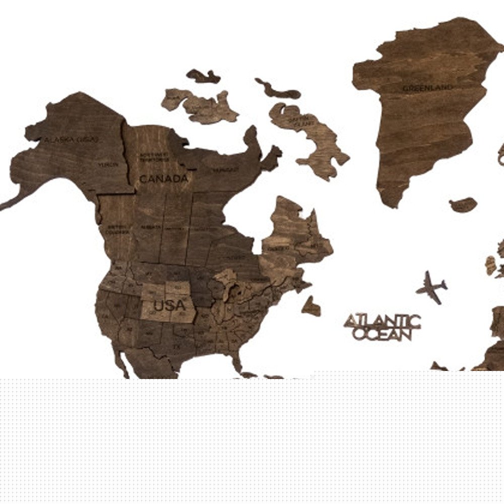 24" X 39" Brown Wood World Map Hanging Dimensional Sculpture