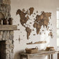 35" X 59" Dark Brown Wood World Map Hanging Dimensional Sculpture