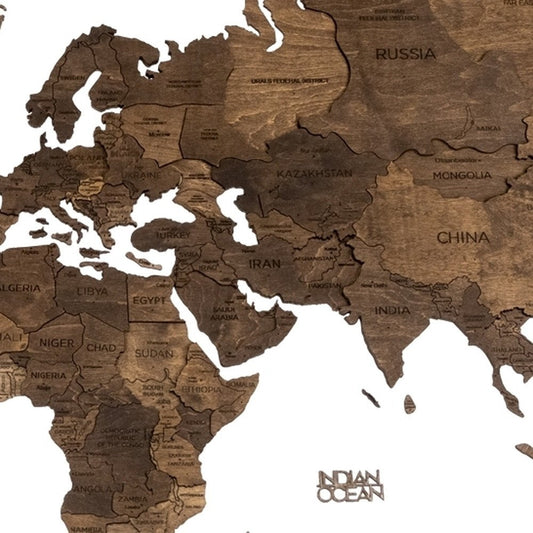 47" X 79" Dark Brown World Map Hanging Dimensional Sculpture