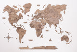 24" X 39" Brown World Map Hanging Dimensional Sculpture
