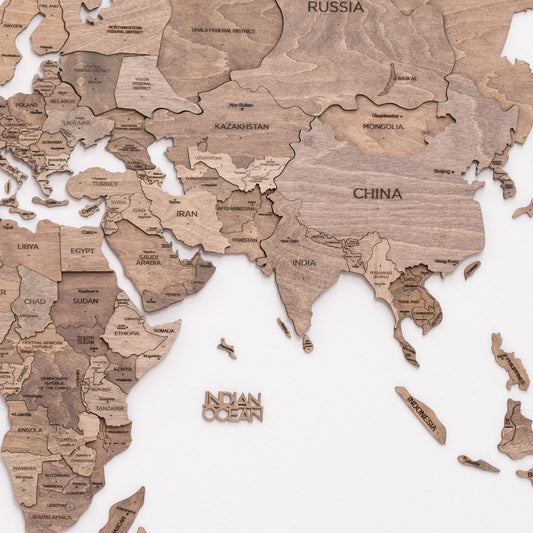 24" X 39" Brown World Map Hanging Dimensional Sculpture