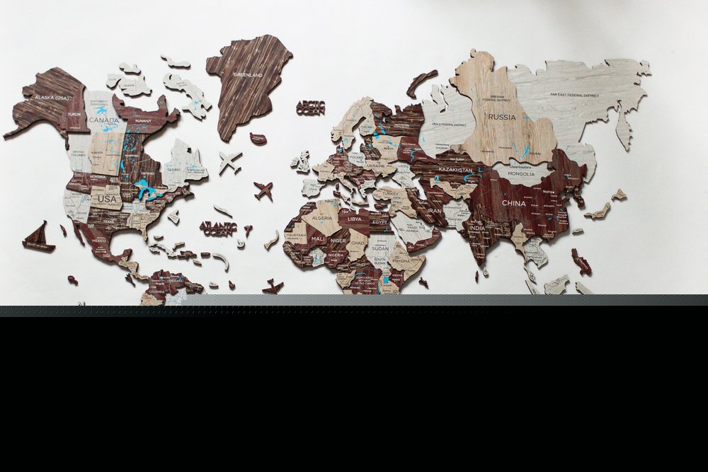 24" X 39" Brown and Beige Wood World Map Hanging Dimensional Sculpture