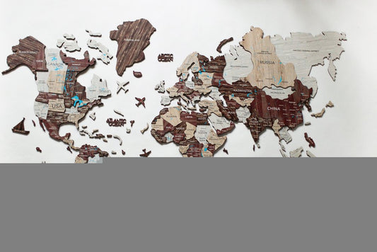 24" X 39" Brown and Beige Wood World Map Hanging Dimensional Sculpture