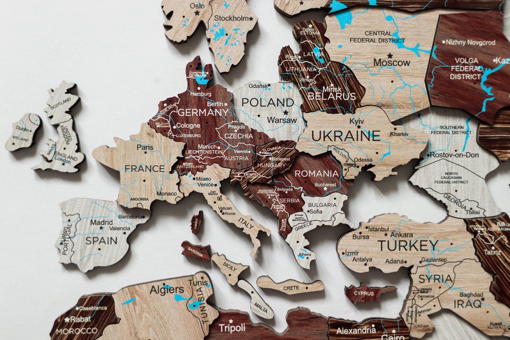 24" X 39" Brown and Beige Wood World Map Hanging Dimensional Sculpture