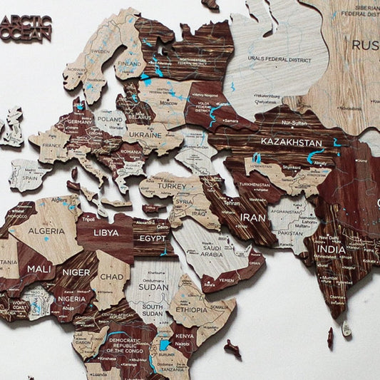 47" X 79" Brown And Beige World Map Hanging Dimensional Sculpture
