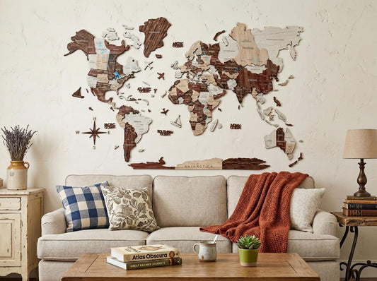 47" X 79" Brown And Beige World Map Hanging Dimensional Sculpture