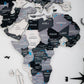 35" X 59" Black Gray And White World Map Wood Hanging Dimensional Sculpture