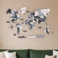 35" X 59" Black Gray and White Wood World Map Hanging Dimensional Sculpture