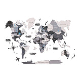 47" X 79" Black Gray and White Wood World Map Hanging Dimensional Sculpture