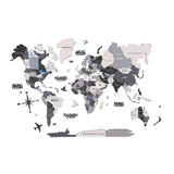 47" X 79" Black Gray and White Wood World Map Hanging Dimensional Sculpture