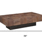 59" Dark Brown and Black Solid Wood Block Coffee Table