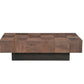 59" Dark Brown and Black Solid Wood Block Coffee Table