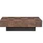 59" Dark Brown and Black Solid Wood Block Coffee Table