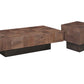 59" Dark Brown and Black Solid Wood Block Coffee Table