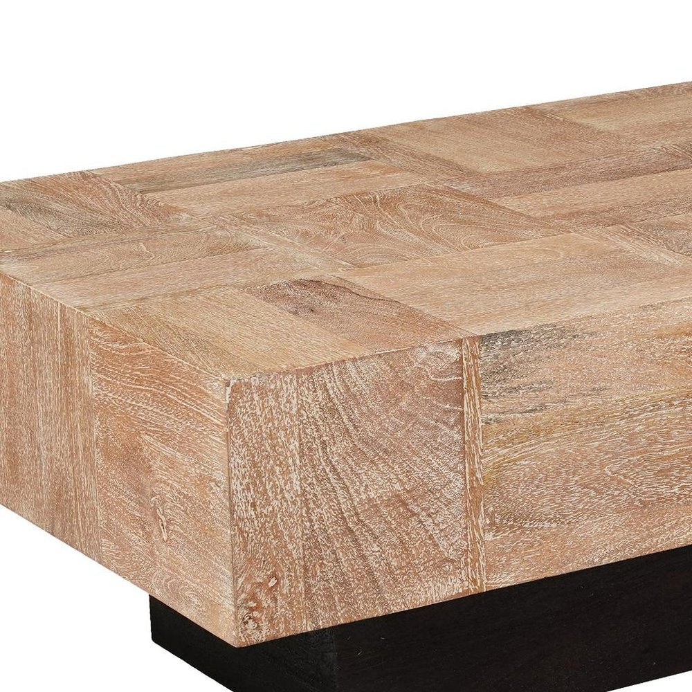 59" Natural and Black Solid Wood Block Coffee Table