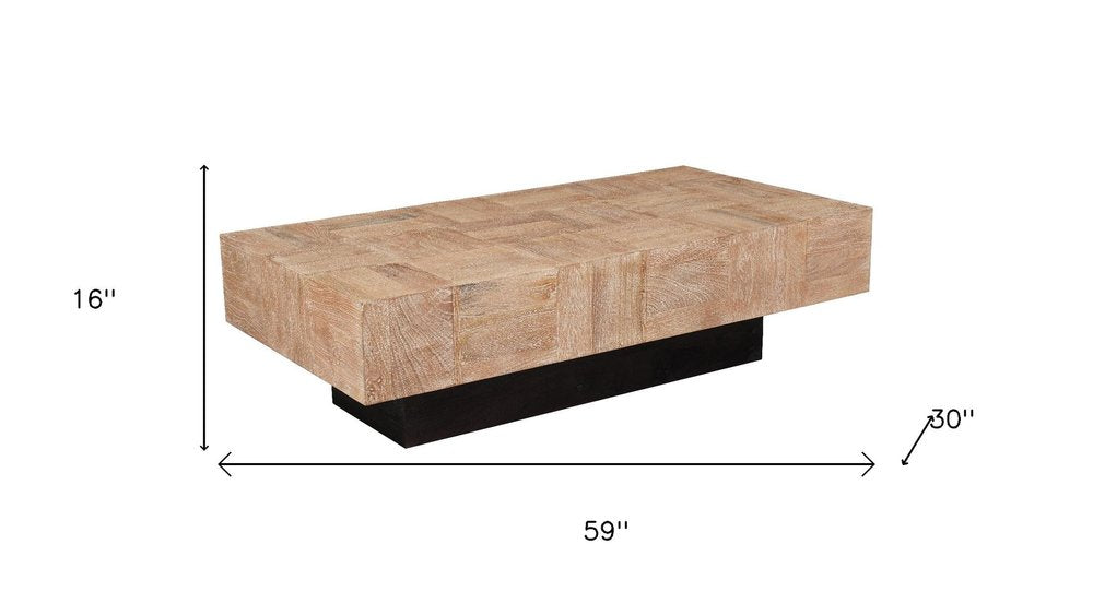 59" Natural and Black Solid Wood Block Coffee Table