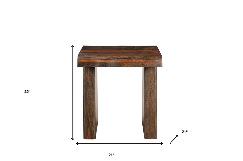 23" Dark Brown And Brown Wood Solid Wood Square End Table