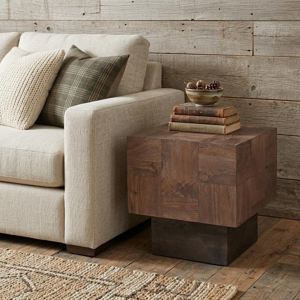 22" Black And Brown Solid Wood Square End Table