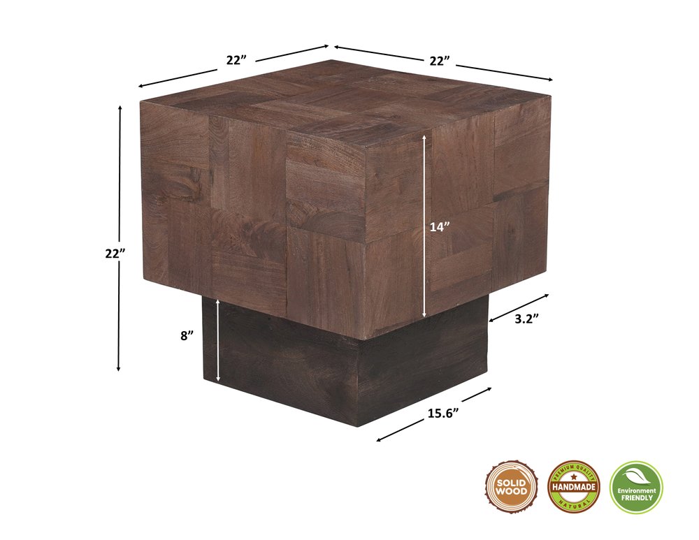22" Black And Brown Solid Wood Square End Table