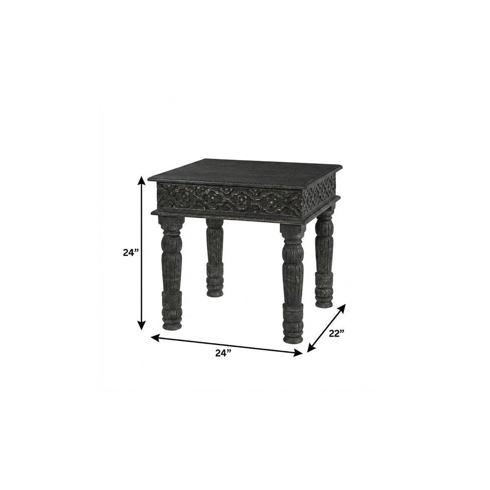 24" Black Distressed Solid Wood End Table
