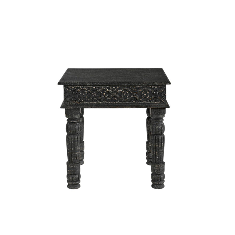 24" Black Distressed Solid Wood End Table