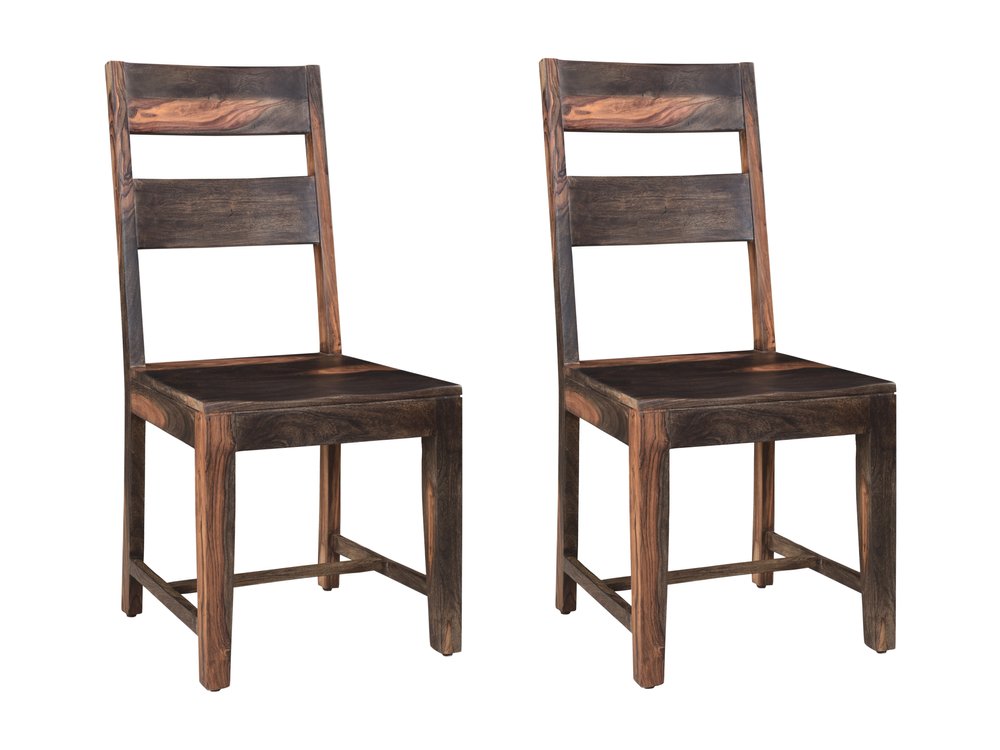 Set of Two Dark Brown Solid Wood Ladder Back Dining Side Chairs