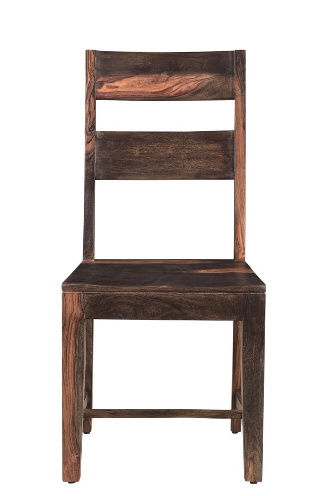 Set of Two Dark Brown Solid Wood Ladder Back Dining Side Chairs