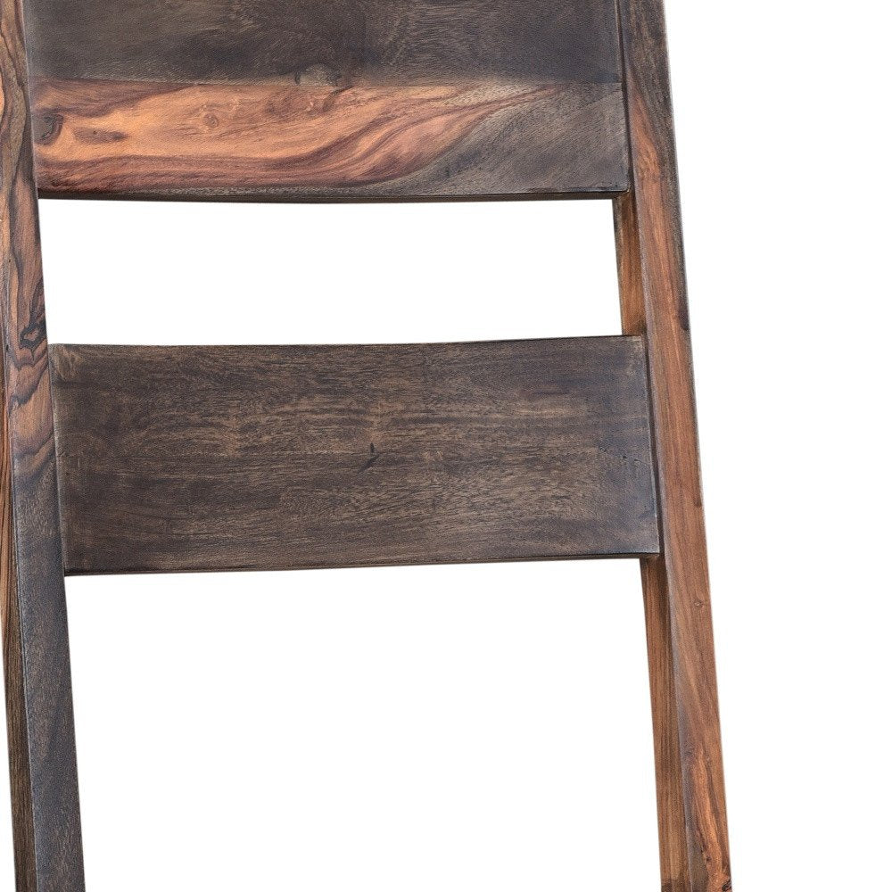 Set of Two Dark Brown Solid Wood Ladder Back Dining Side Chairs
