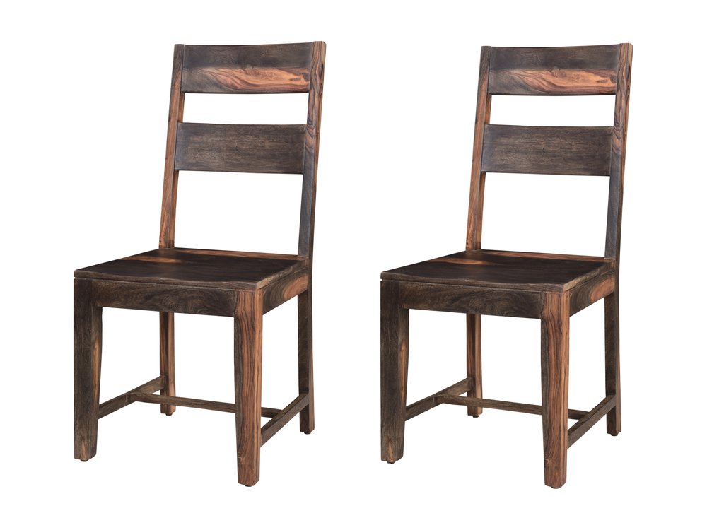 Set of Two Dark Brown Solid Wood Ladder Back Dining Side Chairs