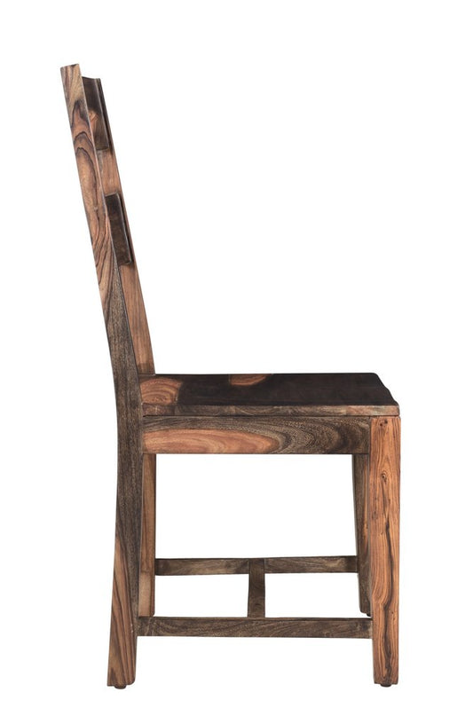 Set of Two Dark Brown Solid Wood Ladder Back Dining Side Chairs