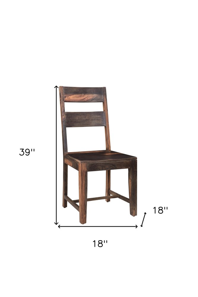 Set of Two Dark Brown Solid Wood Ladder Back Dining Side Chairs