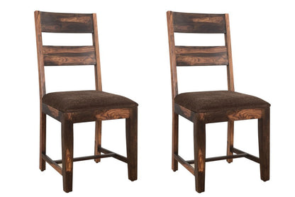 Set of Two Brown Upholstered Seat Ladder Back Dining Side Chairs