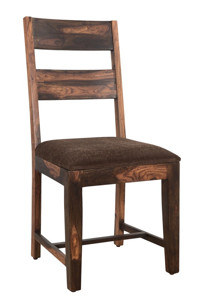 Set of Two Brown Upholstered Seat Ladder Back Dining Side Chairs