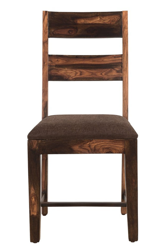 Set of Two Brown Upholstered Seat Ladder Back Dining Side Chairs