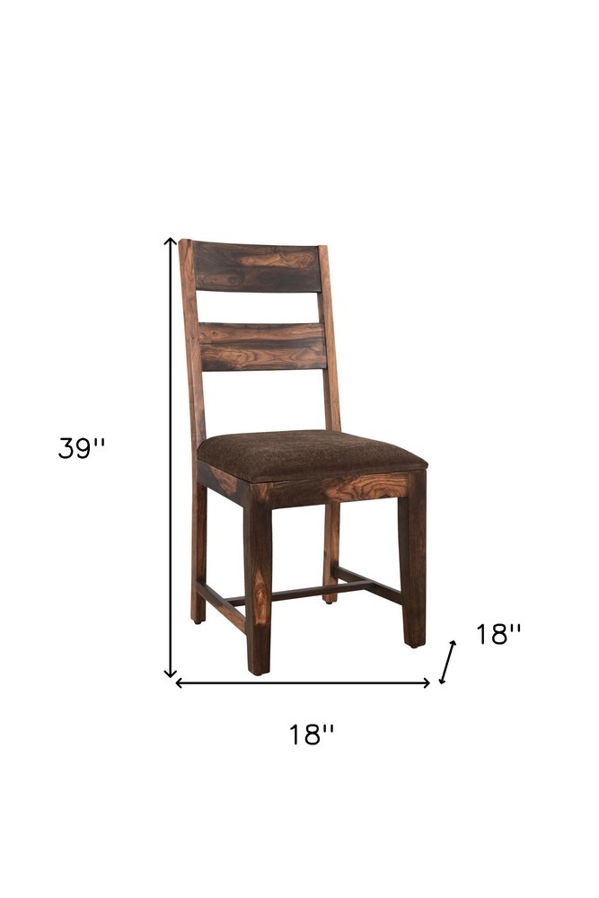 Set of Two Brown Upholstered Seat Ladder Back Dining Side Chairs