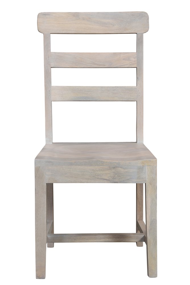 Set of Two White Wood Ladder Back Dining Side Chairs