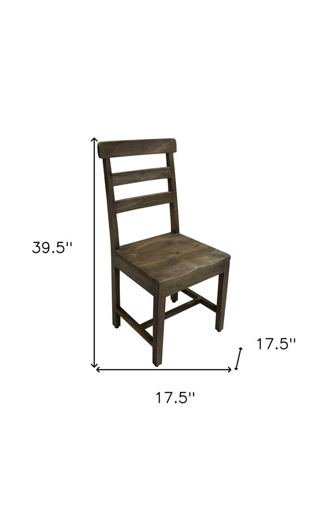 Set of Two Dark Brown Wood Ladder Back Dining Side Chairs