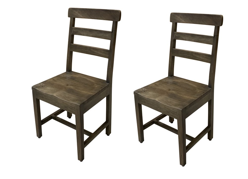 Set of Two Dark Brown Wood Ladder Back Dining Side Chairs