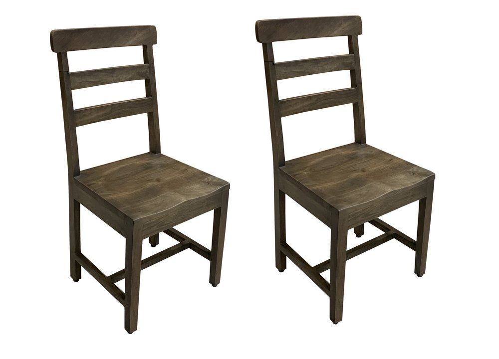 Set of Two Dark Brown Wood Ladder Back Dining Side Chairs