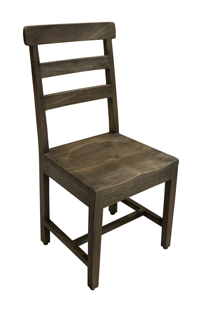 Set of Two Dark Brown Wood Ladder Back Dining Side Chairs