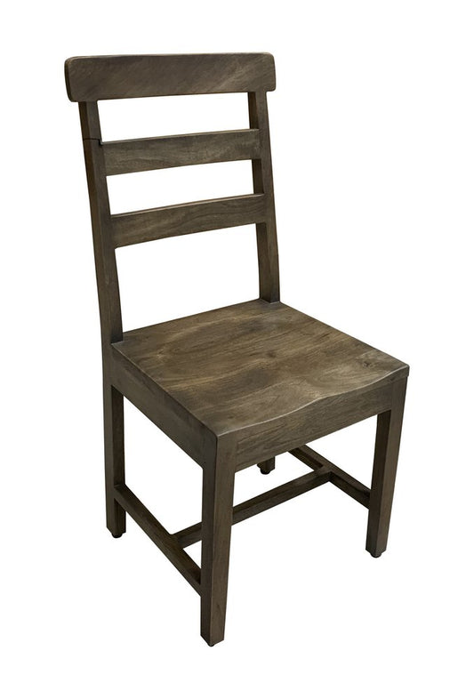 Set of Two Dark Brown Wood Ladder Back Dining Side Chairs