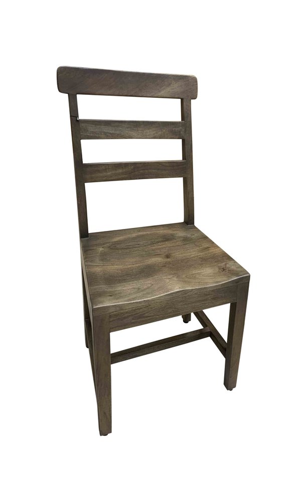 Set of Two Dark Brown Wood Ladder Back Dining Side Chairs