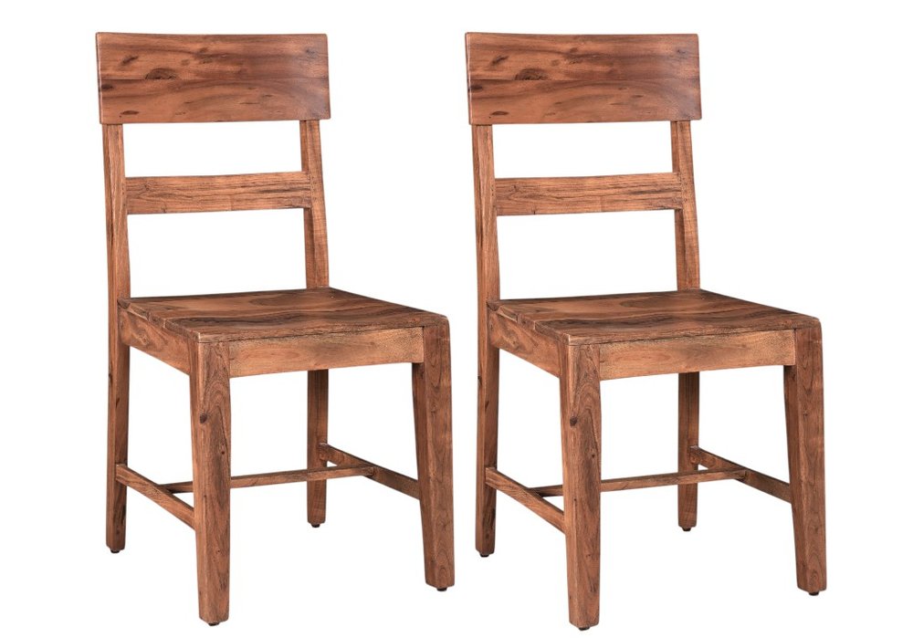 Set of Two Brown Wood Ladder Back Dining Side Chairs