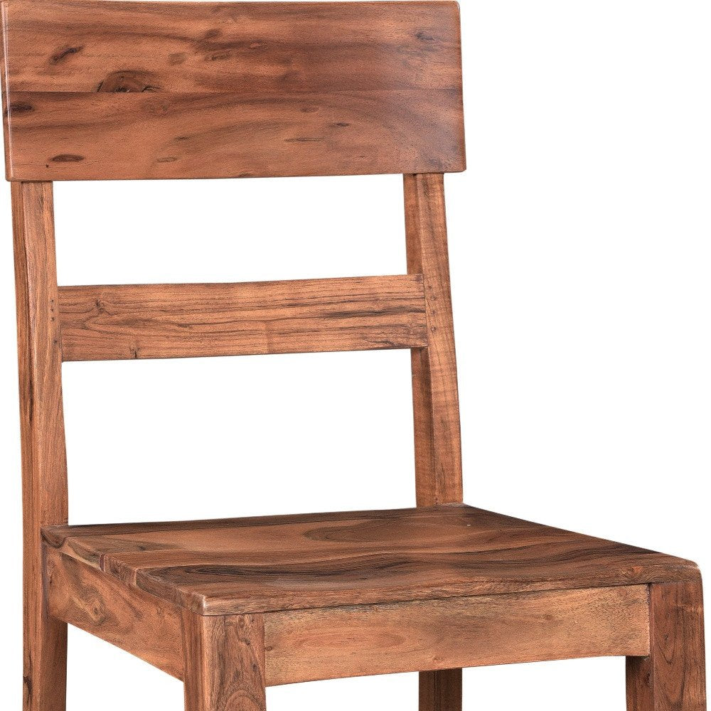 Set of Two Brown Wood Ladder Back Dining Side Chairs