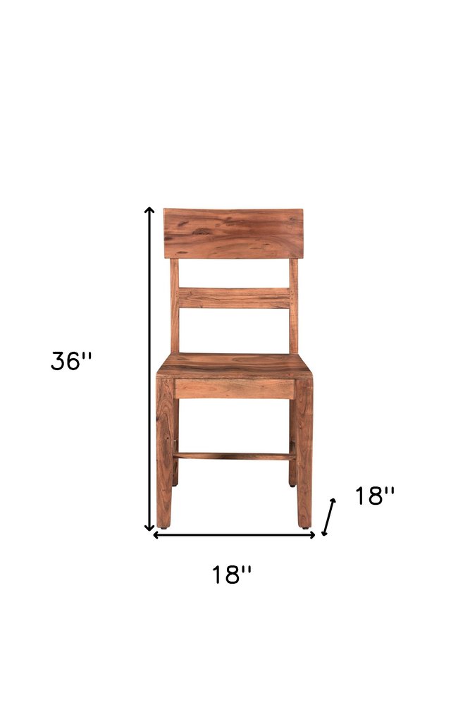 Set of Two Brown Wood Ladder Back Dining Side Chairs