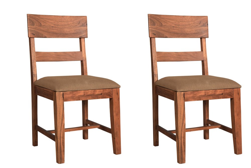 Set of Two Brown Upholstered Fabric Slat Back Dining Side Chairs